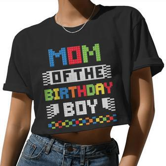 Mom Of The Birthday Boys Building Bricks Master Builder Women Cropped T-shirt - Monsterry DE