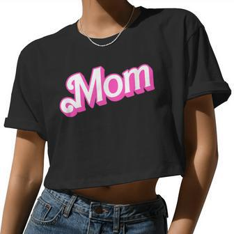 Mom Pink & White Overlapping Font Halloween Costume Women Cropped T-shirt - Monsterry CA