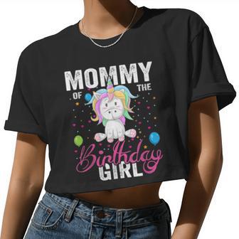 Mommy Of The Birthday Girl Cool Xmas Unicorn Women Cropped T-shirt - Monsterry