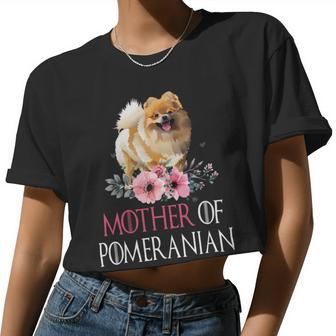 Mother Of Pomeranian Happy Floral Pomeranian Women Cropped T-shirt - Monsterry