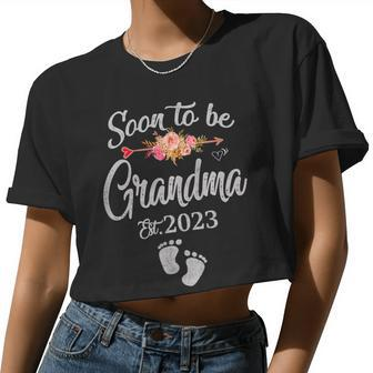Mother Womens Soon To Be Grandma 2023 With Flower Mom Women Cropped T-shirt - Monsterry AU