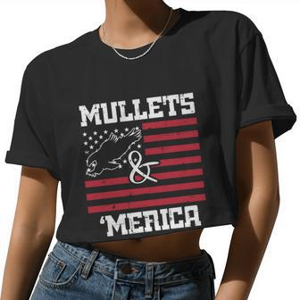 Mullets And Merica Eagle American Flag Fourth 4Th Of July Great Women Cropped T-shirt - Monsterry