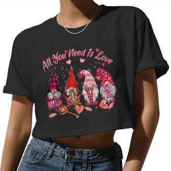 All You Need Is Love Gnomies Valentines Day Girls Womens Women Cropped T-shirt - Monsterry UK