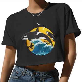 Orca Squad Whale Sunset Sea Animal Wildlife Boys & Girls Women Cropped T-shirt - Monsterry