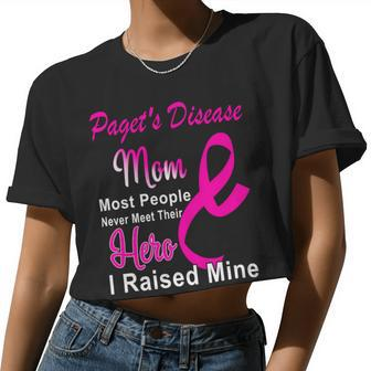 Pagets Disease Mom Most People Never Meet Their Hero I Raised Mine Pink Ribbon Pagets Disease Pagets Disease Awareness Women Cropped T-shirt - Monsterry UK