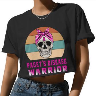 Pagets Disease Warrior Skull Women Vintage Pink Ribbon Pagets Disease Pagets Disease Awareness Women Cropped T-shirt - Monsterry AU