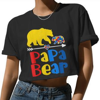 Papa Bear Puzzle Piece Autism Awareness Autism Mom Dad Women Cropped T-shirt - Monsterry