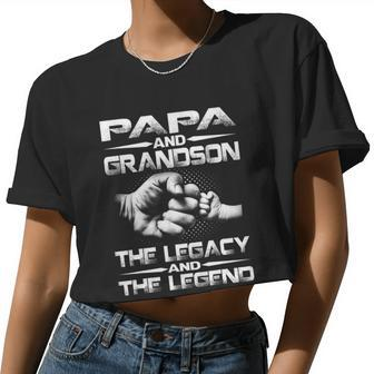 Papa And Grandson The Legend And The Legacy Tshirt Women Cropped T-shirt - Monsterry