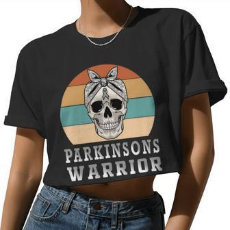 Parkinsons Warrior Skull Women Vintage Grey Ribbon Parkinsons Parkinsons Awareness Women Cropped T-shirt - Monsterry UK