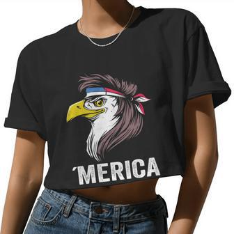 Patriotic Eagle Mullet American Flag Merica 4Th Of July Great Women Cropped T-shirt - Monsterry DE