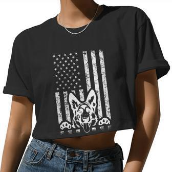 Patriotic German Shepherd American Flag Dog Lover Cool Women Cropped T-shirt - Monsterry
