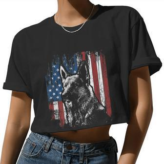 Patrioticgiftgermangiftshepherdgiftamericangiftflag Dog Men Women Women Cropped T-shirt - Monsterry DE