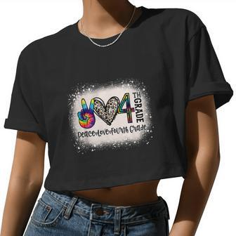 Peace Love 4Th Grade Back To School Bleached Women Cropped T-shirt - Monsterry