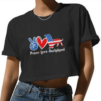 Peace Love Dachshund 4Th Of July American Flag Women Cropped T-shirt - Monsterry AU