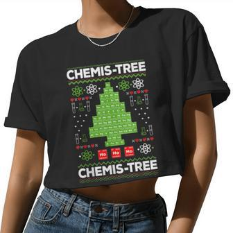Periodic Table Tree Oh Chemistree Fun Chemistry Teacher Xmas Women Cropped T-shirt - Monsterry