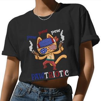 Pew Pew Pawtriotic Cat 4Th Of July Cute Plus Size Graphic Shirt For Men Women Women Cropped T-shirt - Monsterry DE