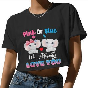 Pink Or Blue We Always Love You Elephant Gender Reveal Women Cropped T-shirt - Monsterry DE