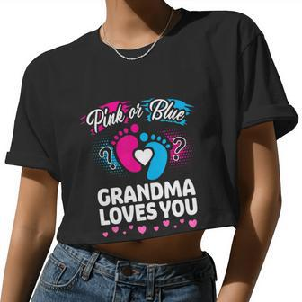 Pink Or Blue Grandma Loves You Gender Reveal Cool Women Cropped T-shirt - Monsterry