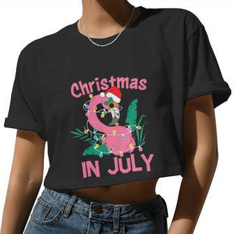Pink Flamingo In Santa Hat Christmas In July V2 Women Cropped T-shirt - Monsterry DE