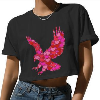 Pink Red Heart Valentines Day Girls Eagle Women Cropped T-shirt - Monsterry