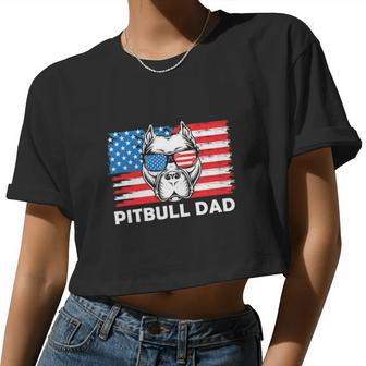 Pitbull Dad American Flag For 4Th Of July Women Cropped T-shirt - Monsterry UK