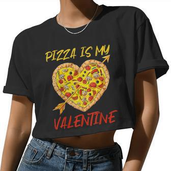 Pizza Is My Valentine Valentines Day Pizza Heart Girls Women Cropped T-shirt - Monsterry DE