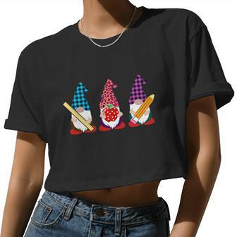 Preschool Teacher Student Three Gnomes First Day Of School Cool Women Cropped T-shirt - Monsterry