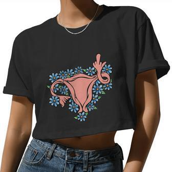 Pro Choice Uterus Art Middle Finger Uterus Floral Tshirt Women Cropped T-shirt - Monsterry