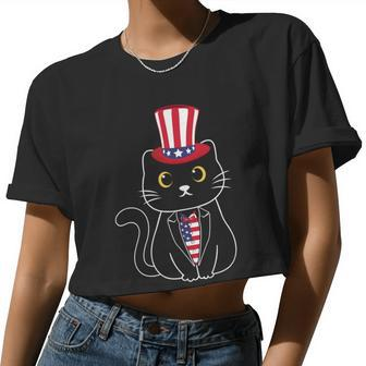 Proud American Cat Graphic 4Th Of July Plus Size Shirt For Family Girl Boy Women Cropped T-shirt - Monsterry