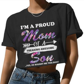 Proud Mom Of A Freaking Awesome Son Women Cropped T-shirt - Monsterry AU