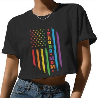 Proud Mom Rainbow Distressed Usa Pride Month Lbgt Women Cropped T-shirt - Monsterry CA
