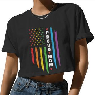 Proud Mom Rainbow Distressed Usa Pride Month Lgbt Women Cropped T-shirt - Monsterry CA