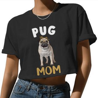 Pug Lover Dog Mom Mama Dog Lover Owner Leopard Print Women Cute 34 Pugs Women Cropped T-shirt - Monsterry CA