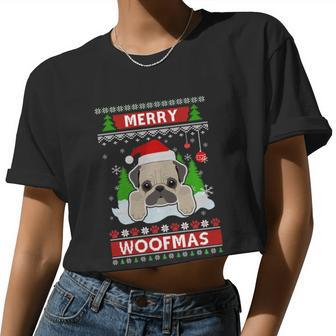 Pug Merry Woofmas Ugly Christmas Sweater Great Women Cropped T-shirt - Monsterry AU