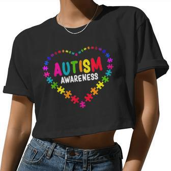 Puzzle Hearts Autism Awareness Autistic Autism Moms Women Cropped T-shirt - Monsterry