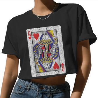 Queen Of Hearts Card Poker Bridge Player Costume Women Cropped T-shirt - Monsterry