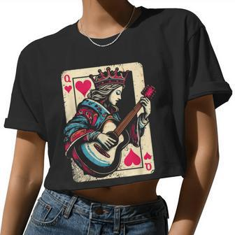 Queen Of Hearts Guitarist Vintage Guitar Card Game Lover Women Cropped T-shirt - Monsterry UK
