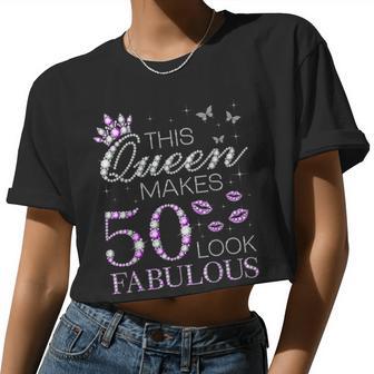 This Queen Makes 50 Look Fabulous 50Th Birthday Purple Style Women Cropped T-shirt - Monsterry AU