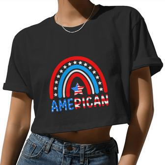 Rainbow American Flag Patriotic For 4Th Of July Women Cropped T-shirt - Monsterry UK
