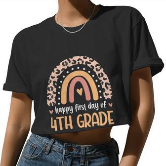 Rainbow Happy First Day Of 4Th Grade Teacher Boys Girls Women Cropped T-shirt - Monsterry DE
