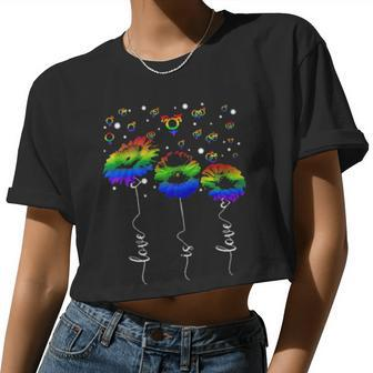 Rainbow Lgbt Flower Love Is Love Women Cropped T-shirt - Monsterry UK