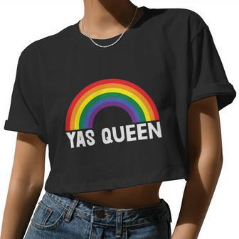 Rainbow Yas Queen Lgbt Gay Pride Lesbian Bisexual Ally Quote Women Cropped T-shirt - Monsterry