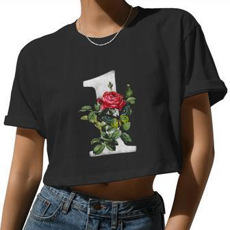 Red Rose Flower And Butterfly Valentine Number One Women Cropped T-shirt - Monsterry