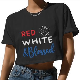 Red White _ Blessed 4Th Of July Plus Size Graphic Shirt For Men Women Family Women Cropped T-shirt - Monsterry UK