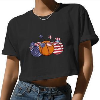 Red White Blue Basketball Lover For 4Th Of July Women Cropped T-shirt - Monsterry