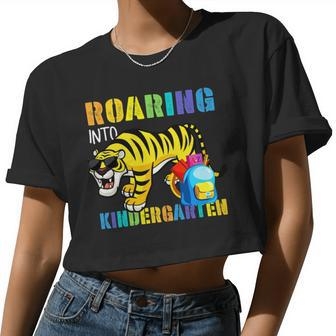 Roaring Into Kindergarten Tiger Back To School From Teacher Women Cropped T-shirt - Monsterry AU