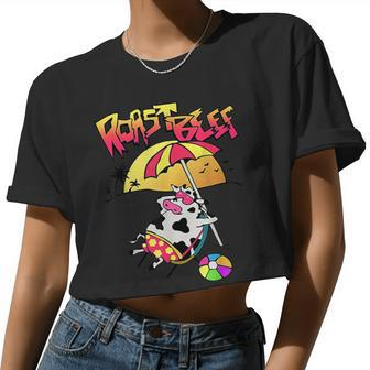 Roast Beef Cow On Beach Vacation Sun Tan Kids Men Women Women Cropped T-shirt - Monsterry DE