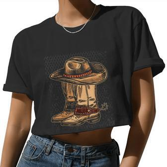 Rodeo Bull Riding Hat Line Dance Boots Cowboy V2 Women Cropped T-shirt - Monsterry DE