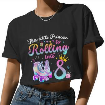 Roller Skate 8Th Birthday Shirt 8 Year Old Girl Party Outfit Women Cropped T-shirt - Monsterry