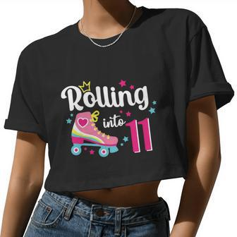 Rolling Girl Into 11 Birthday Roller Skates 11Th Birthday Women Cropped T-shirt - Monsterry